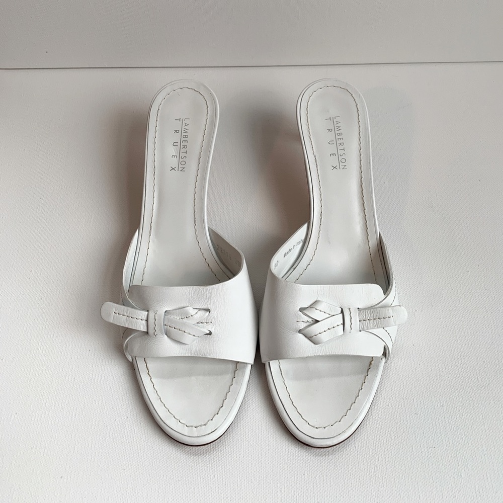 Lambertson Truex VTG White Leather Slides Sandal 39.5  Italy
